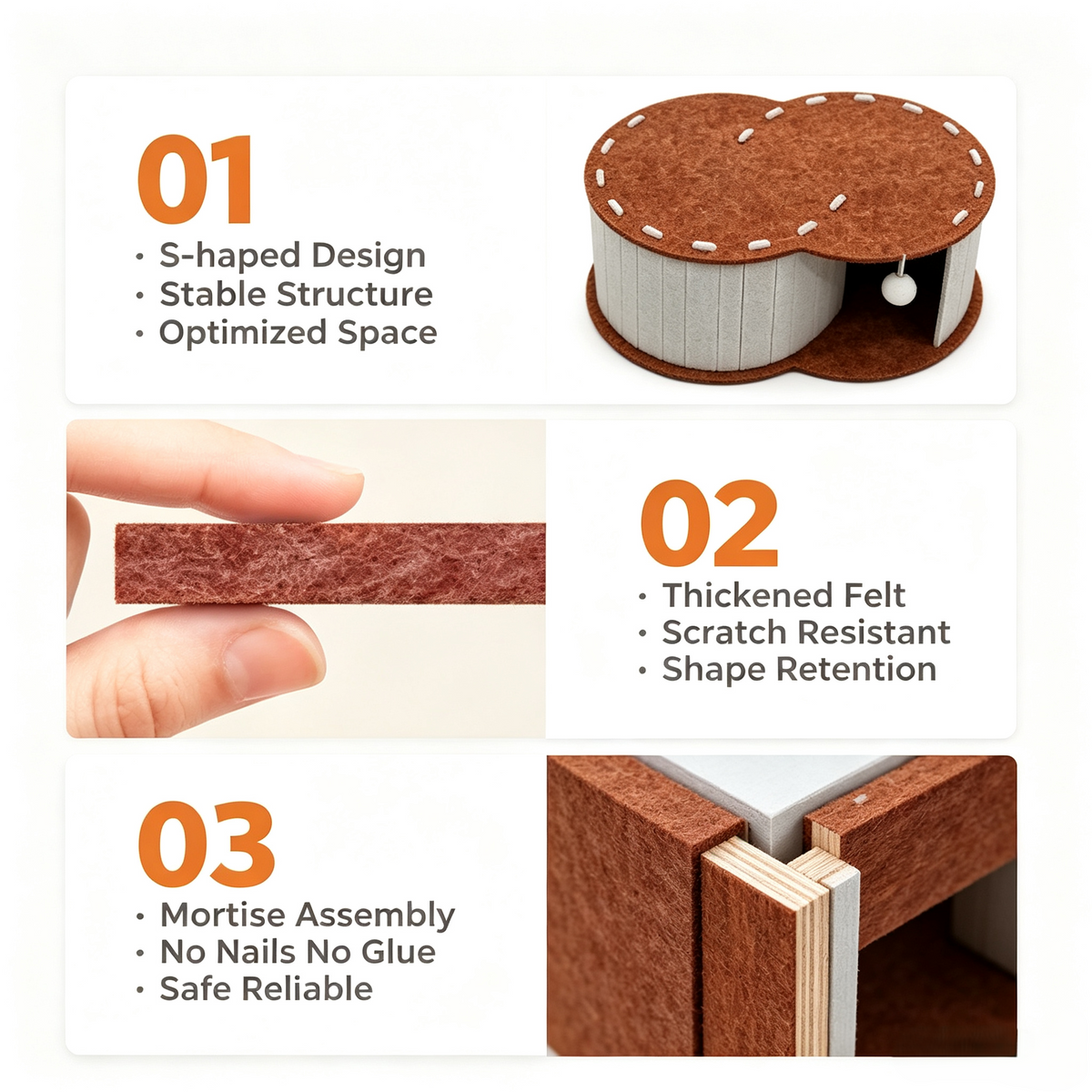 S‑Shaped Felt Cat Cave House with Scratching Surface