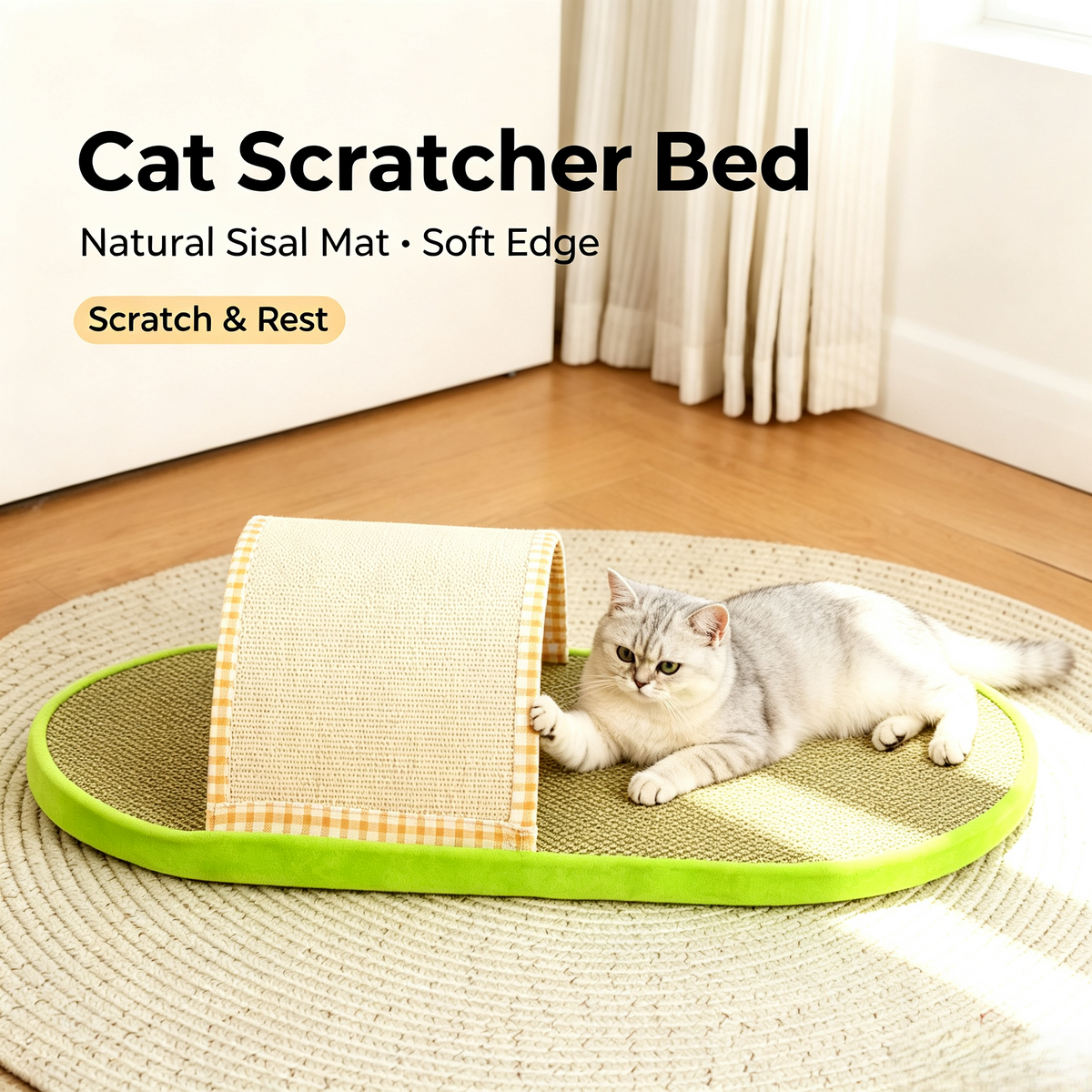 Slipper‑Shaped Sisal Cat Scratcher Bed, Indoor Cat Scratching Pad for Rest & Play