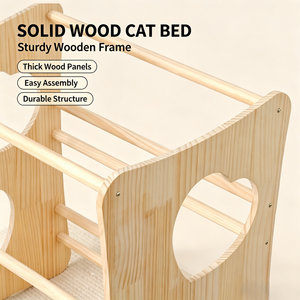 3‑Tier Solid Wood Cat Bunk Bed, Multi‑Level Kitten Rest House