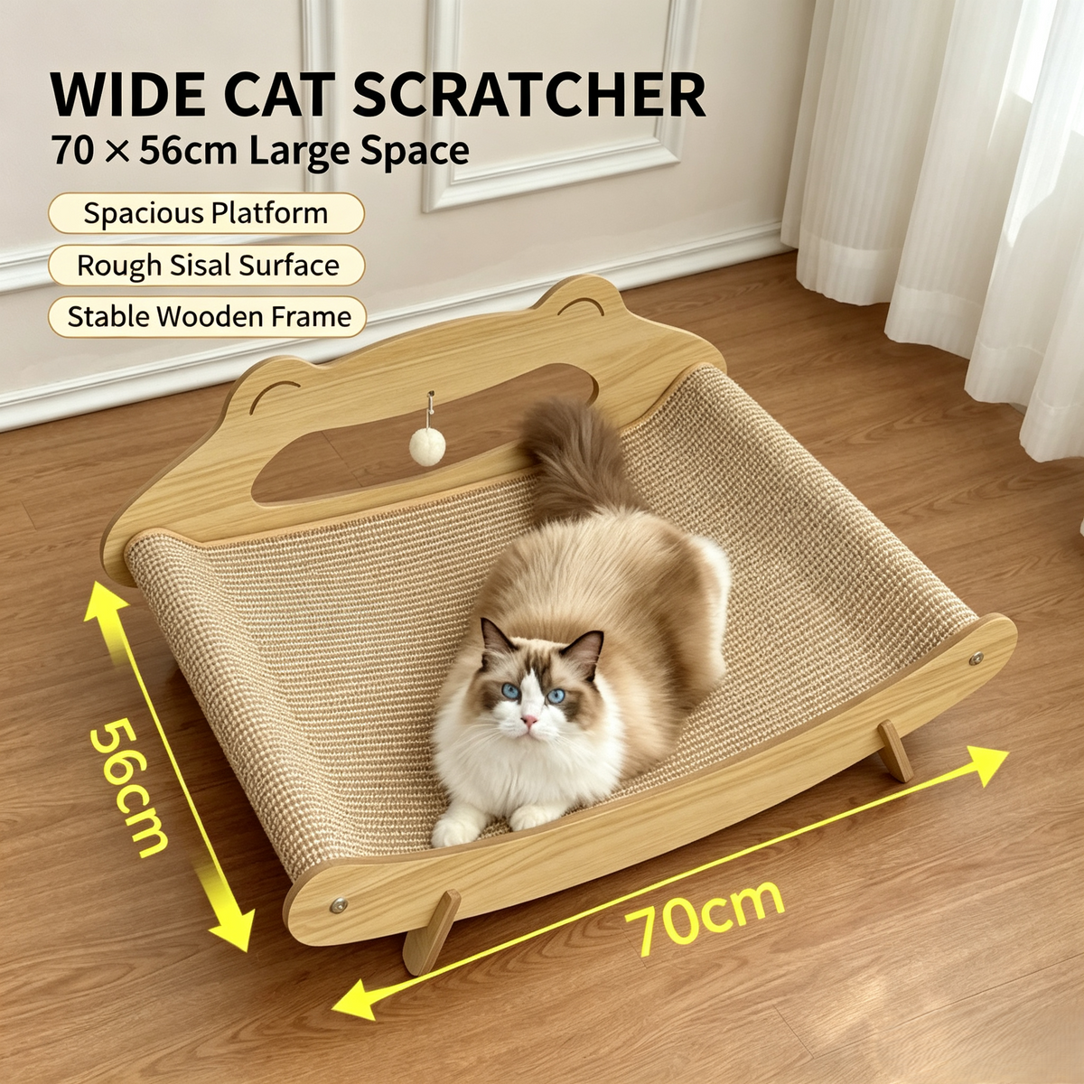 Extra‑Large Wooden Cat Scratcher Bed, Multi‑Cat Shared Sisal Lounge