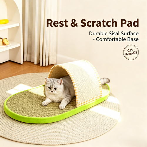 Slipper‑Shaped Sisal Cat Scratcher Bed, Indoor Cat Scratching Pad for Rest &amp; Play