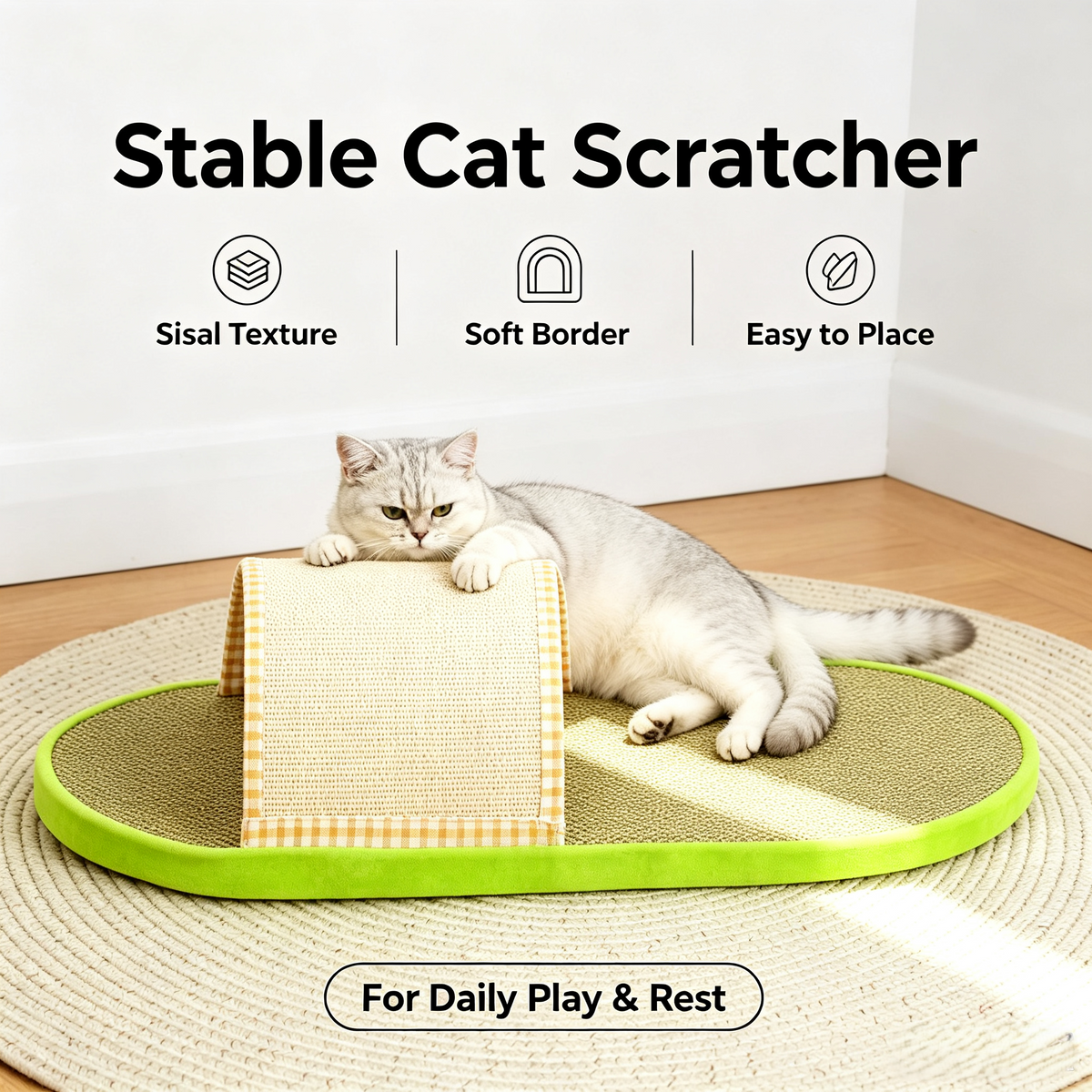 Slipper‑Shaped Sisal Cat Scratcher Bed, Indoor Cat Scratching Pad for Rest &amp; Play
