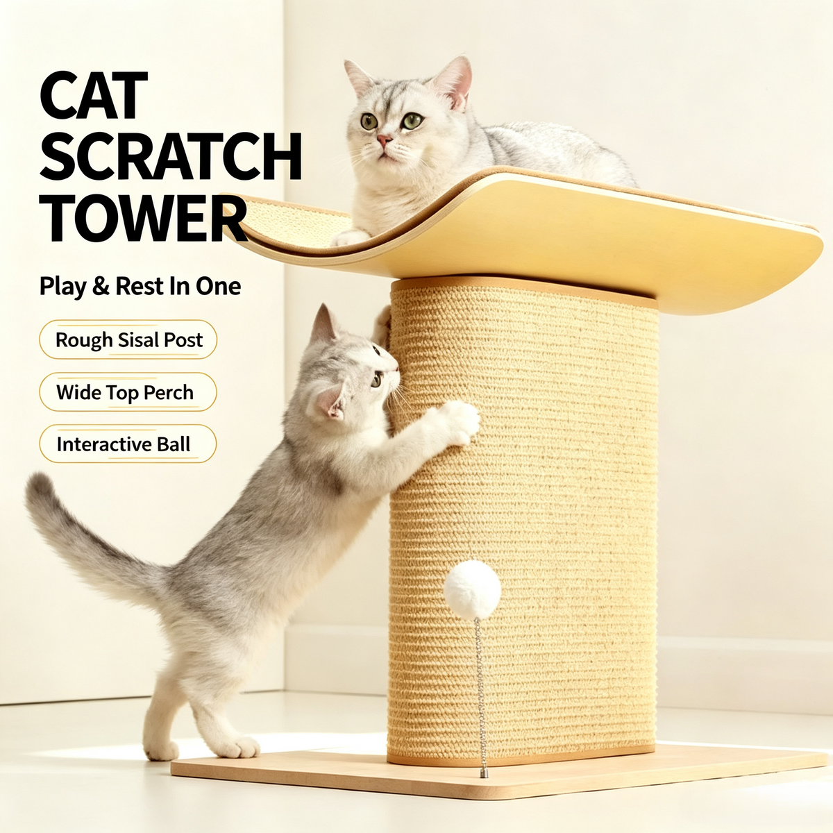 Multi‑Function Cat Scratching Post with U‑Shape Perch Platform