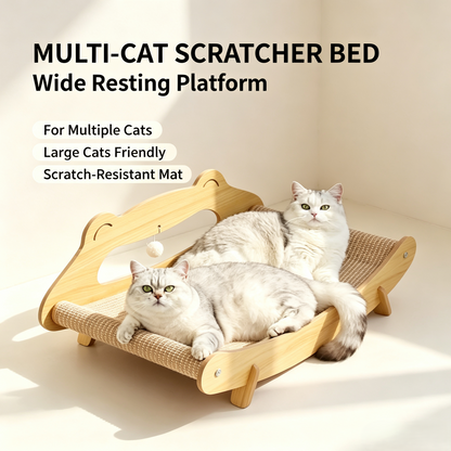 Extra‑Large Wooden Cat Scratcher Bed, Multi‑Cat Shared Sisal Lounge