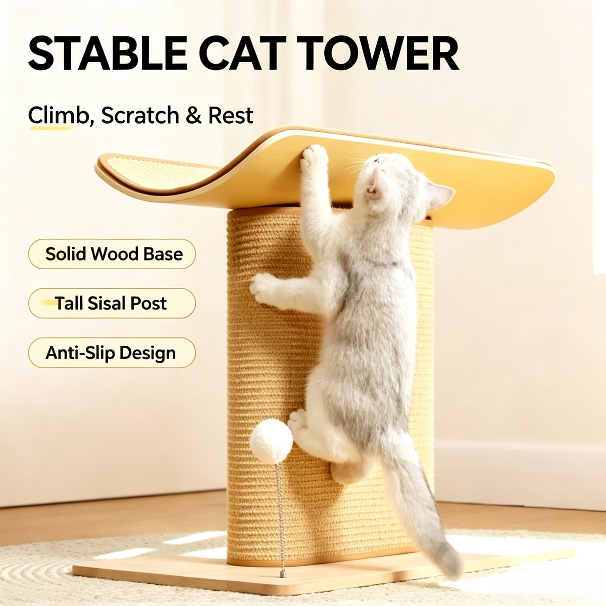 Multi‑Function Cat Scratching Post with U‑Shape Perch Platform