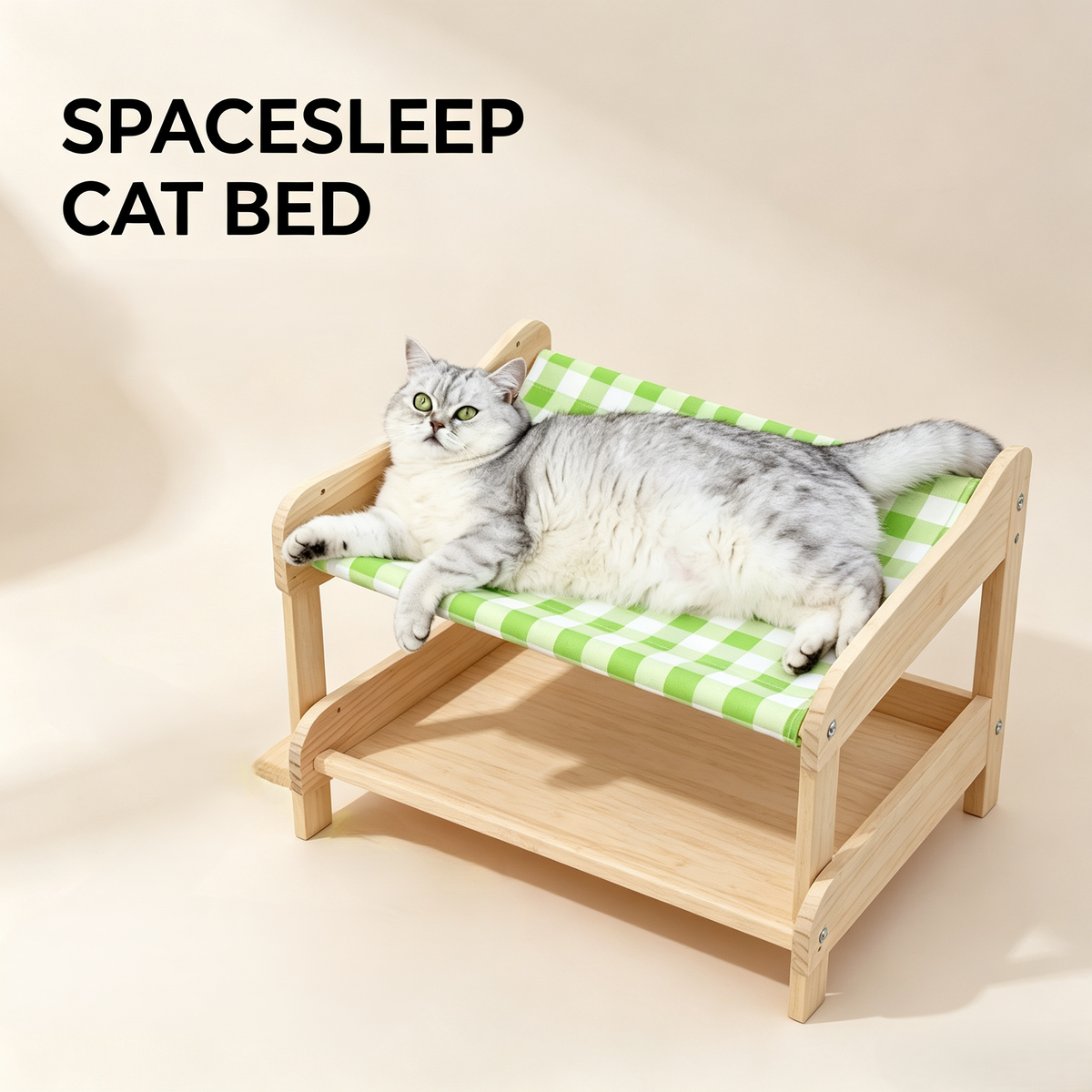 Multi‑Tier Wooden Cat Bunk Bed, 3‑Layer Elevated Pet Hammock Bed