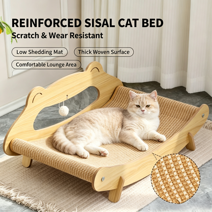 Extra‑Large Wooden Cat Scratcher Bed, Multi‑Cat Shared Sisal Lounge