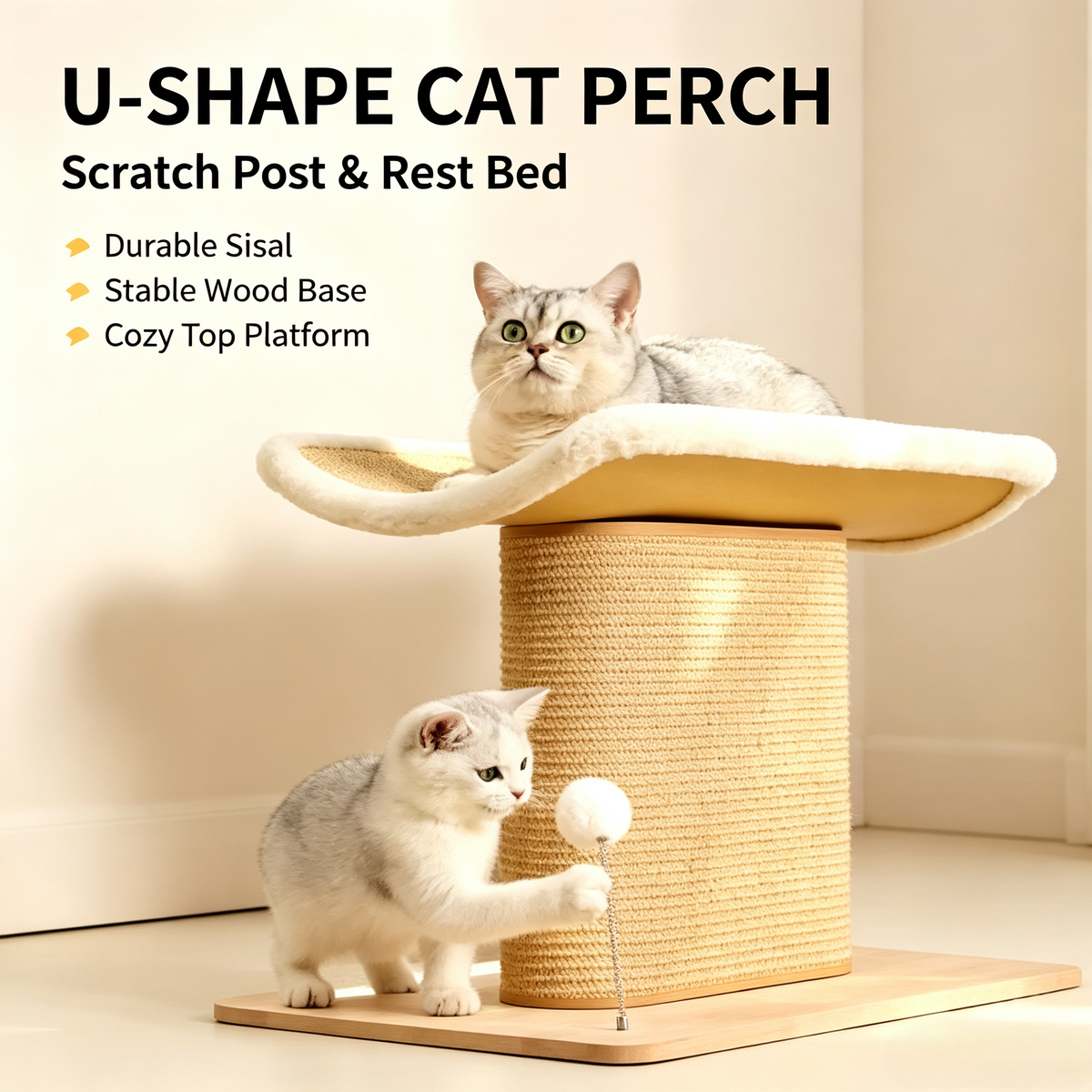 Multi‑Function Cat Scratching Post with U‑Shape Perch Platform