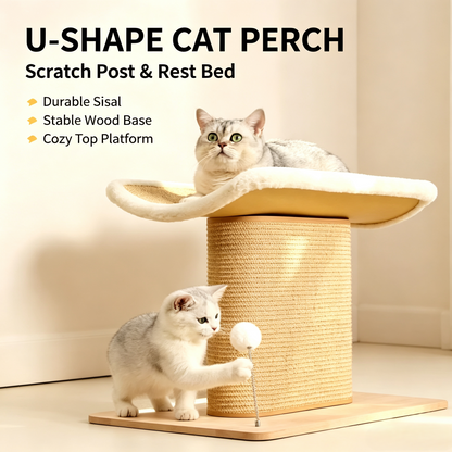 Multi‑Function Cat Scratching Post with U‑Shape Perch Platform