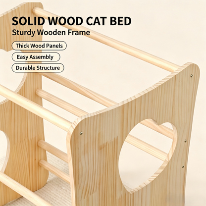 3‑Tier Solid Wood Cat Bunk Bed, Multi‑Level Kitten Rest House